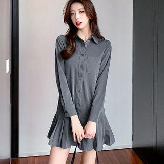 Long-sleeve Plain Mermaid Shirt Dress