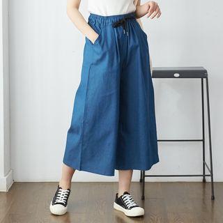 Drawstring Gaucho Pants Blue - One Size