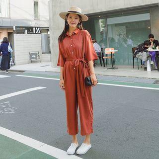 Elbow-sleeve Crop Jumpsuit