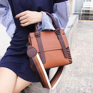 Faux Leather Handbag With Striped Strap