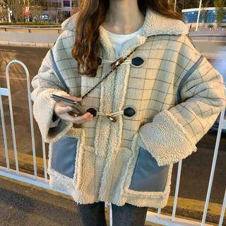 Plaid Toggle Jacket Beige - One Size