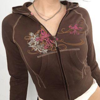 Printed Zip Up Front Pocket Hoodie