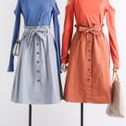 Paperbag High-waist Button-down Midi Skirt