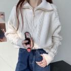 Mock-neck Cable-knit Cardigan Almond - One Size