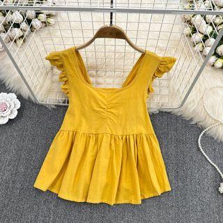 Ruffle Open Back Plain Tank Top