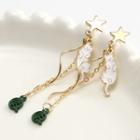 Cat Drop Earring 1 Pair - Gold & Green - One Size