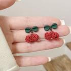 Cherry Alloy Earring 1 Pair - Silver Needle - Green & Red - One Size