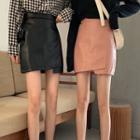 Irregular Faux Leather A-line Skirt