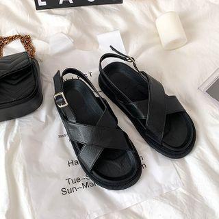 Plain Cross Strap Flat Sandals
