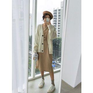 Long-sleeve Cotton Midi Dress With Sash