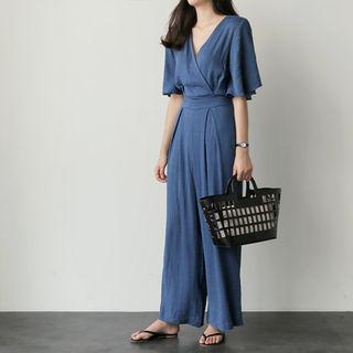 Wrap-front Wide-leg Jumpsuit