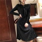Sequined Long-sleeve A-line Dress Black - One Size