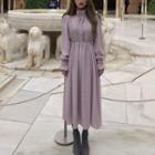 Lace Trim Midi Chiffon Shirtdress Violet - One Size