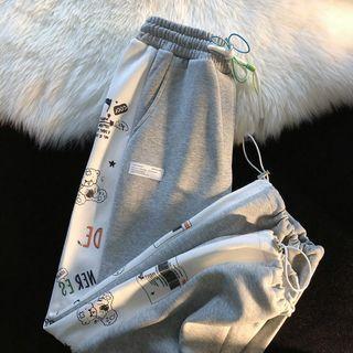 Drawstring-cuff Print Wide Leg Sweatpants