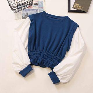 Mock Two-piece Band-waist Cropped Pullover