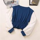 Mock Two-piece Band-waist Cropped Pullover