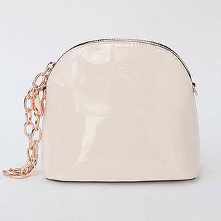 Chain-handle Curvy Patent Hand Bag