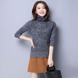 Paisley Print Turtleneck Knit Top
