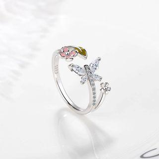 Rhinestone Butterfly Flower Open Ring As Shown In Figure - One Size