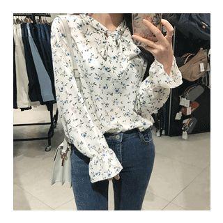 Floral Patterned Tie-neck Top