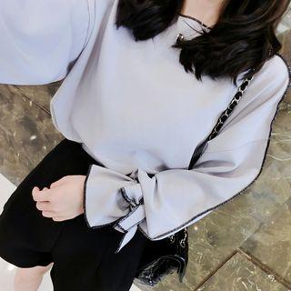 Tie Cuff Long-sleeve Chiffon Top