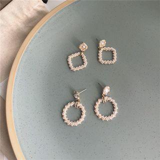 Faux Pearl Hoop / Square Dangle Earring