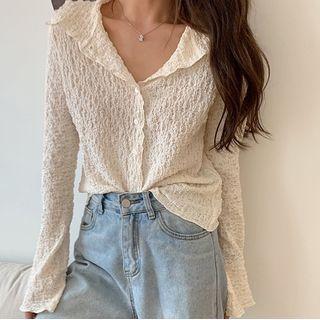 Long-sleeve Textured Open-collar Shirt