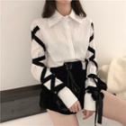 Color-block Jacket / Lace-up Long-sleeve Shirt / High-waist Shorts