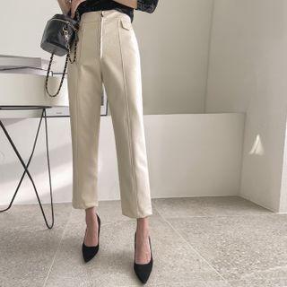 Seam-trim Faux-leather Tapered Pants