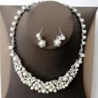 Set: Wedding Faux Pearl Necklace + Earrings