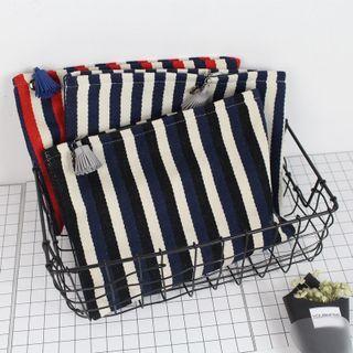 Striped Tasseled Zip Canvas Pouch
