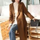 Dual-pocket Open-front Wool Blend Coat With Sash