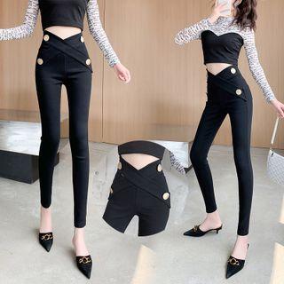 Skinny High-waist Gathered Cuff Pants