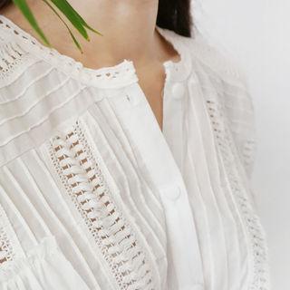 Lace-yoke 3/4-sleeve Blouse