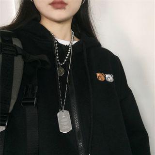 Bear Embroidered Zip-up Hooded Jacket