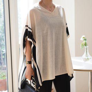 Contrast-trim Cape Knit Top
