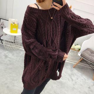 Distressed Cable Knit Sweater