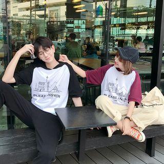 Print Short-sleeve Couple Matching Hooded T-shirt
