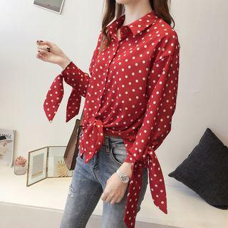 Tie-cuff Polka Dot Shirt