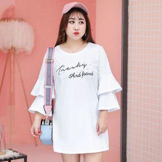 Lettering Beaded 3/4 Sleeve T-shirt Dress