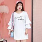 Lettering Beaded 3/4 Sleeve T-shirt Dress