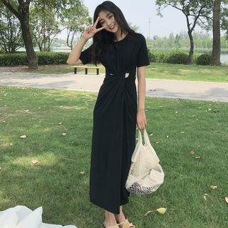Knotted Short-sleeve Maxi T-shirt Dress