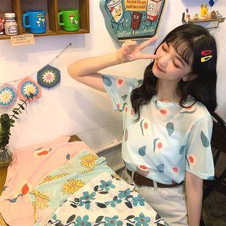 Print Short-sleeve Sheer T-shirt