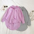 Tie-waist Striped Long-sleeve Blouse