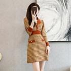 Patterned Collared A-line Knit Dress
