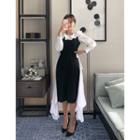 Dali Hotel Set: Ruffled Capelet Blouse + Pleated Pinafore Dress Black - One Size