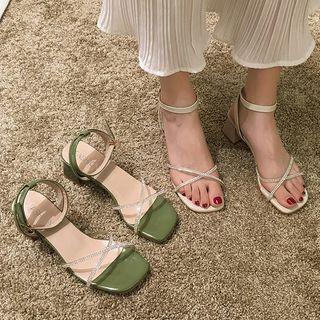 Ankle-strap Rhinestone Block-heel Sandals
