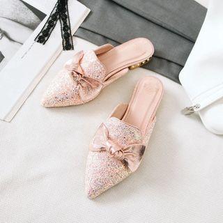 Ribbon Accent Sequined Mules