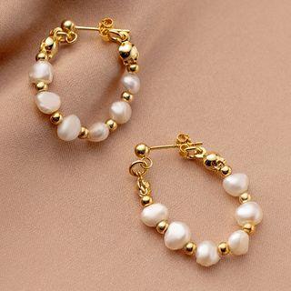 Faux Pearl Sterling Silver Earring 1 Pair - S925silver - Gold - One Size