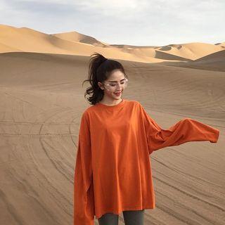 Long-sleeve Loose Fit Plain T-shirt